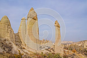 Cappadokia rock towers and cave houses in Love Valley