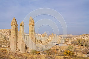 Cappadokia rock towers and cave houses in Love Valley