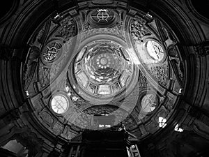 Cappella della Sindone dome in Turin in black and white