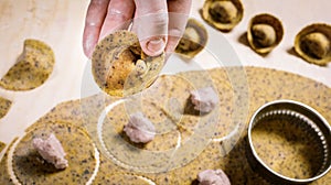 Cappelli del Prete. Typical Emilia Romagna fresh stuffed pasta