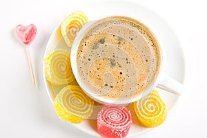 Cappuccino with candies