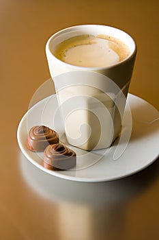 Cappuccino with chocolates