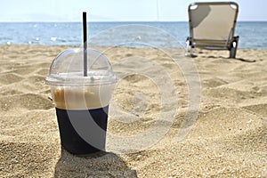 cappuccino coffee on the beach