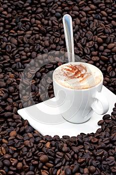 Cappuccino on coffee beans