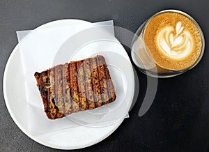 Cappuccino coffee and cake
