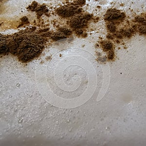 cappuccino coffee with froth texture and ground cinnamon