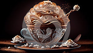 Cappuccino Cup on Foody Themed Background Generative AI