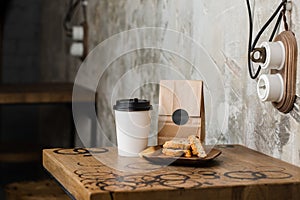 Cappuccino flatwhite americano coffee with nut cookies