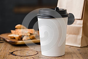 Cappuccino flatwhite americano coffee with nut cookies