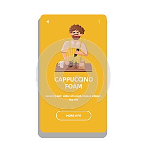 Cappuccino Foam Making Barista With Tool Vector