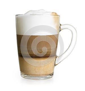 Cappuccino in glass cup isolated with clipping path