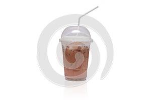 Cappuccino ice coffee take away plastic cup isolate on white background with clipping path
