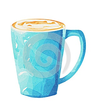 Cappuccino or Latte Coffee Watercolor Illustration