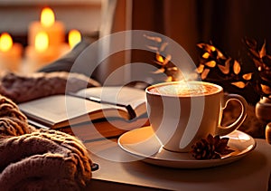 Cappuccino or latte with milk froth in a cup on a wooden background. AI Generated