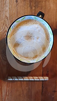 Cappuccino mug close up from above