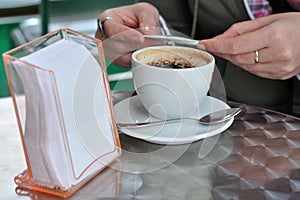 Cappuccino in a white cup