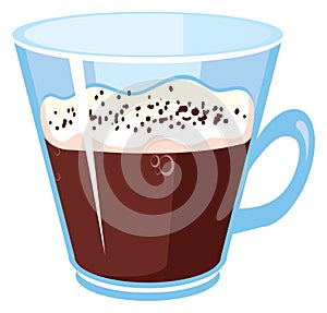 Cappuchino in glass cup. Cartoon milked coffee icon