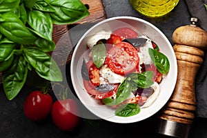 Caprese salad with fresh tomatoes, basil and mozzarella cheese