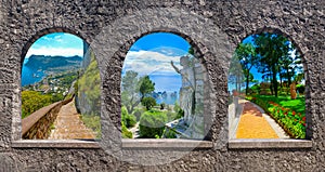 Capri, beautiful and famous island in the Mediterranean Sea Coast, Naples. Italy. Collage