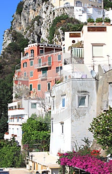 Capri island in beautiful summer day in Mediterranean Sea Coast, Italy.