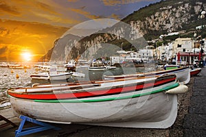 Capri island fishery boat ,mediterranean sea southern of italy