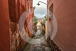 Capri Island street under cloudy sky after storm