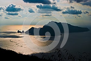 Capri island view from Sorrento sunset photo