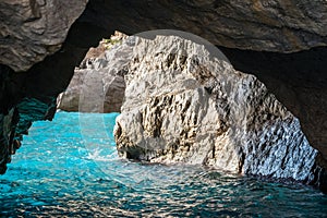 The Green Grotto, Grotta Verde, on the coast of the island of Capri in the Bay of Naples, Italy.