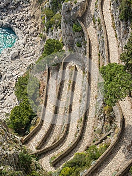 Capri, Italy, Via Krupp. It is a historic paved footpath