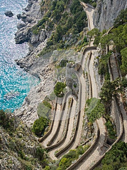 Capri, Italy, Via Krupp. It is a historic paved footpath