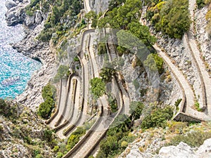 Capri, Italy, Via Krupp. It is a historic paved footpath