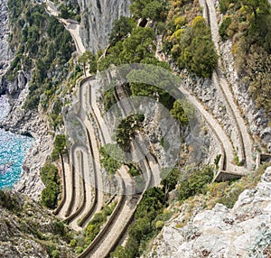 Capri, Italy, Via Krupp. It is a historic paved footpath