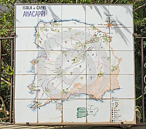 Capri, Naples, Italy. Directions of the city hand painted on ceramics