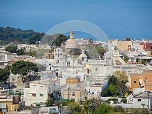 Capri, Naples, Italy. Views of the village of Anacapri from the chairlift