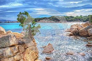 Capriccioli beach under a dramatic sky