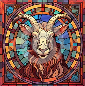 Capricon zodiac sign stained glass design, ai generated