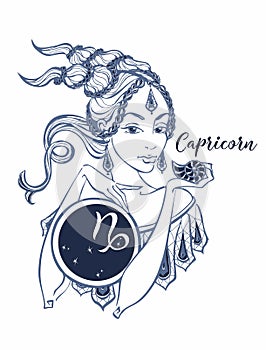 The Capricorn astrological sign as a beautiful girl. Horoscope. Astrology. Victor