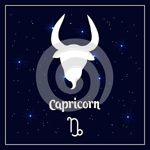 Capricorn astrological sign of the zodiac horoscope on the night sky with sparkling stars. Illustration vector