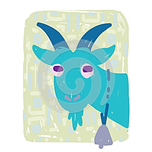 Capricorn. Funny zodiac sign. Colorful vector illustration of turquoise goat in hand-drawn sketch style on white