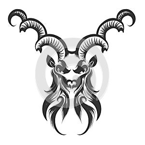 Capricorn Head Engraving Illustration