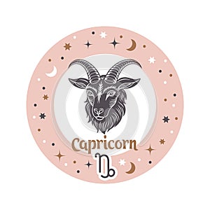 Capricorn horoscope sign. Element of zodiac astrology. Esoteric symbol for logo or icon.