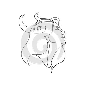 Capricorn woman astrological sign. Beautiful girl in line art style