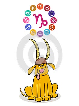 Capricorn Zodiac sign with cartoon dog