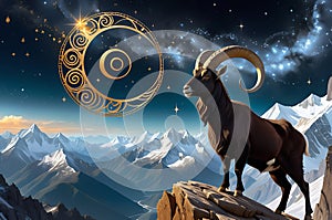 astrology as the Capricorn zodiac sign is embodied as a magical astrology goat. photo