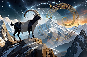 astrology as the Capricorn zodiac sign is embodied as a magical astrology goat. photo