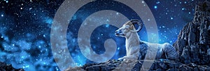 Capricorn Zodiac Sign, Goat Horoscope Symbol, Magic Astrology Ibex, Goat in Fantastic Night Sky