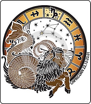 Capricorn and the zodiac sign.Horoscope circle.Vec