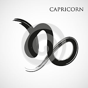 Capricorn zodiac symbol isolated on white background. Brush stroke Capricorn zodiac sign. Hand drawn vector illustration