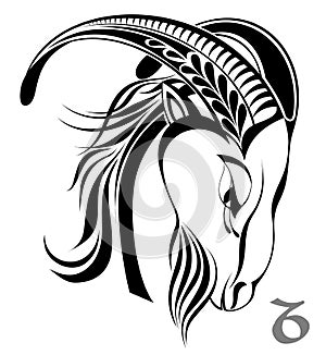 Capricorn - zodiac vector sign.Tattoo design photo