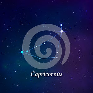 Capricornus sign. Stars map of zodiac constellation on dark blue background. Vector photo